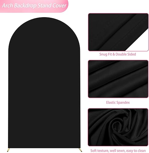 Miniatura 3 de Putros Cubierta de Arco de Boda 7.2 Pies Spandex Negro Ajustado Parte Superior Redonda Chiara Cubiertas de Soporte de Telón de Fondo para Decoración