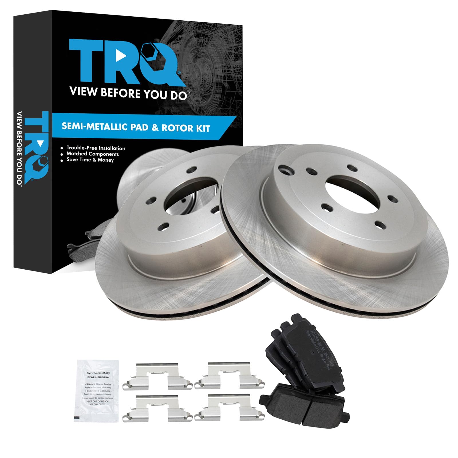 TRQ Rear Brake Pad and Rotor Set Semi Metallic Vented Rotors