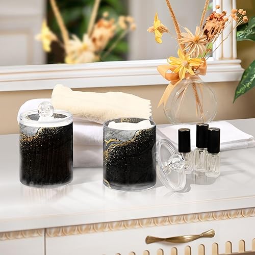 Miniatura 6 de Senya Tarros de plástico transparente, contenedor abstracto de mármol negro blanco y dorado, organizador de almacenamiento con tapas, juego de 2