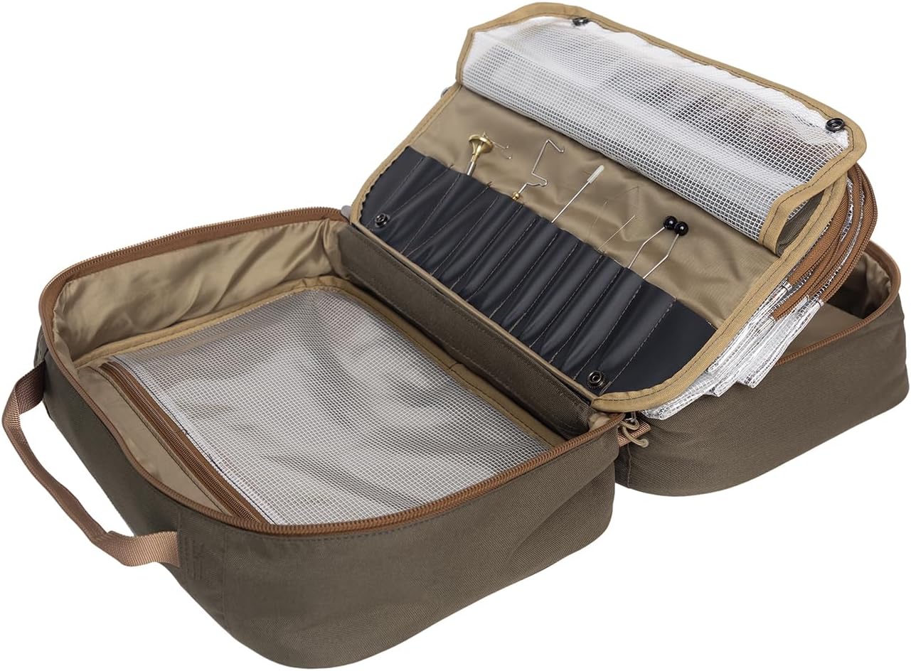 Raprance Professional Fly Tying Travel Case, 4 Clear Pockets and Padded Tool Storage Caddy Hold Fly Tying Vise,Tool Kit,Materials (Brown Olive)