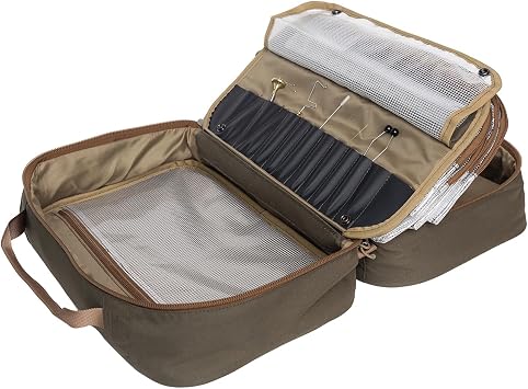 Raprance Professional Fly Tying Travel Case, Brown Olive | 4 Clear Pockets, Padded Tool Storage Caddy, Hold Fly Tying Vise, Tool Kit & Materials