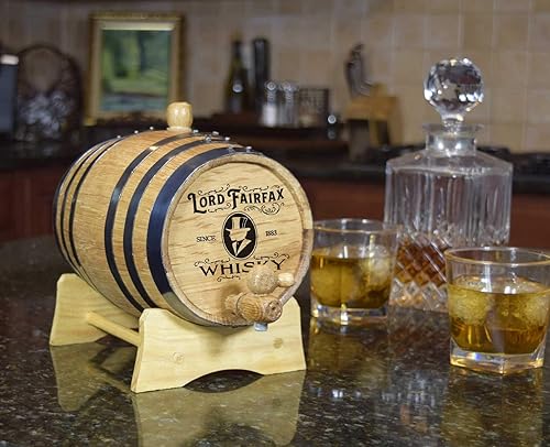 Miniatura 4 de Barril decorativo de whisky de roble blanco de 2 litros con soporte de madera, moño y espiga  Solo para exhibición, decoración de barra de whisky