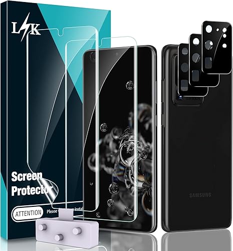[Paquete de 2 + 3] Diseñado para Samsung Galaxy S20 Ultra 5G de 6.9 pulgadas, paquete de 2 protectores de pantalla de TPU flexible + 3 protectores