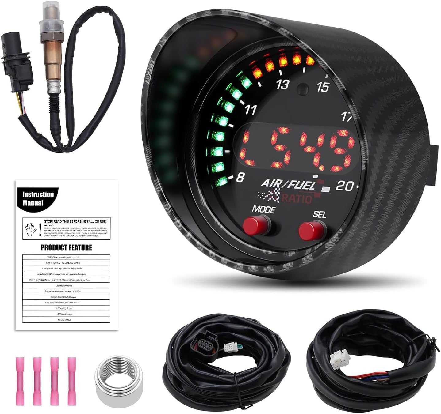 Geloo 30-0300 Wideband UEGO Air Fuel Ratio Gauge Digital AFR Controller