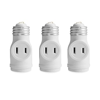 2 Outlet Light Socket to Plug Adapter, Electrical Screw in Light Bulb Socket Outlet Adapter, Lamp Holder, Dual Polarized E26 ETL, White 3PACK