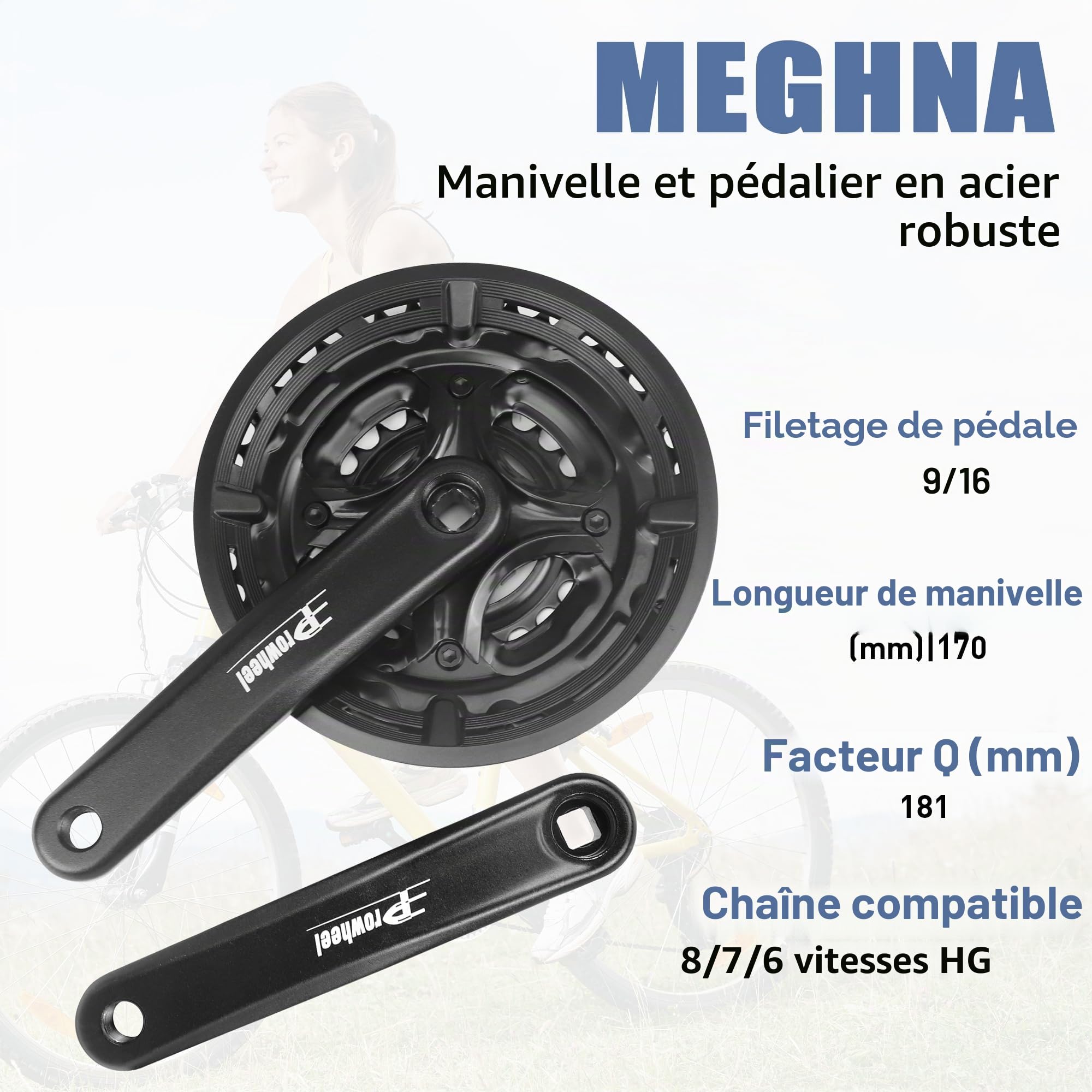 MEGHNA Pédalier 3 x 6/7/8 vitesses 42-34-24 dents Pédalier 170 mm VTT