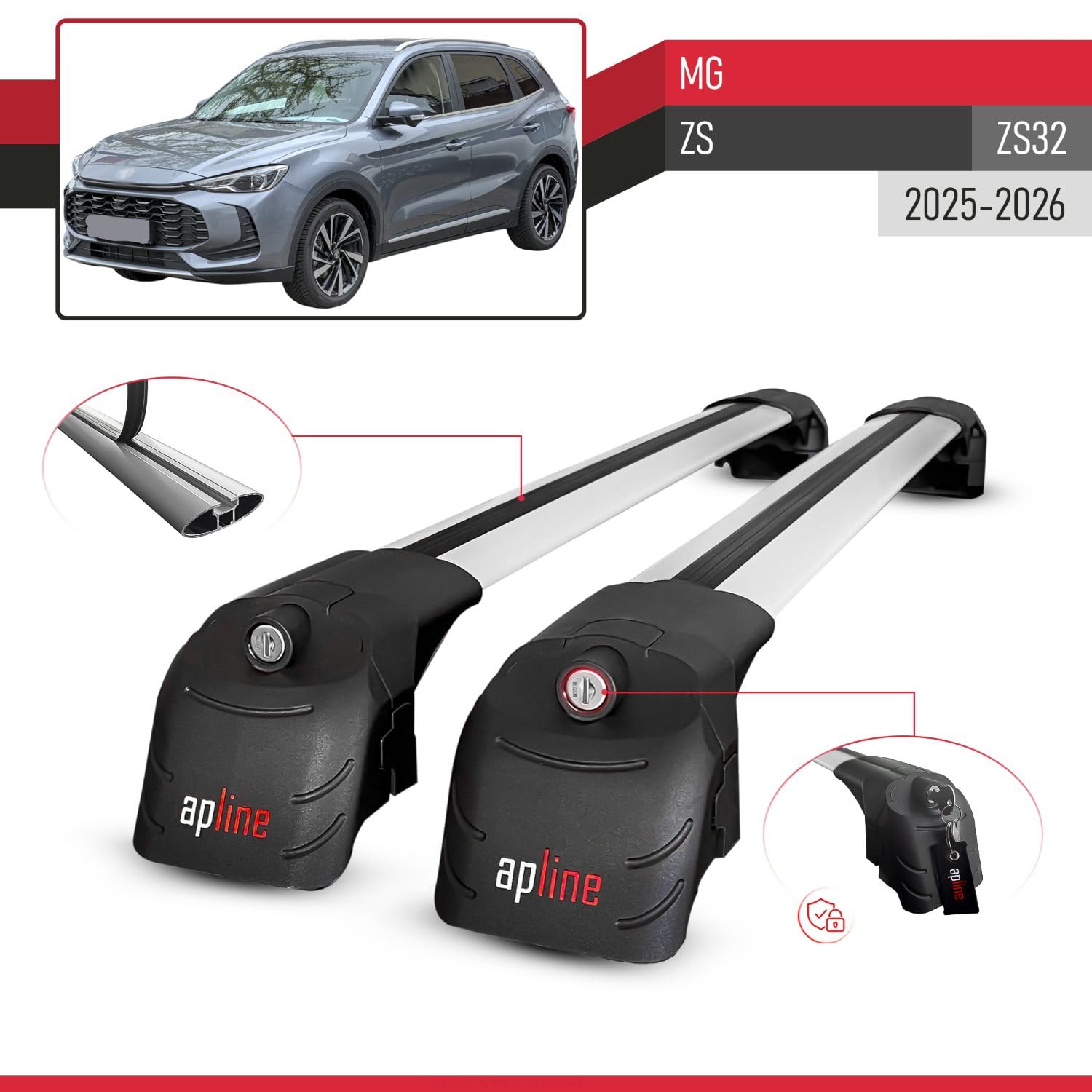 Compatible con MG ZS 2025-2026 Ace-2 Barras de Techo Auto Portaequipajes Barras Transversales Gris Aluminio 2 Barras