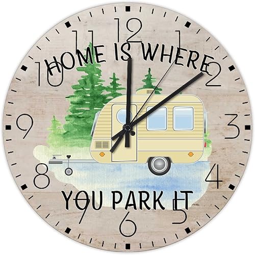 Relojes de pared de madera de 15 pulgadas Home is Where You Park It, decoración de pared de madera para escuela, tienda de campaña, campistas,