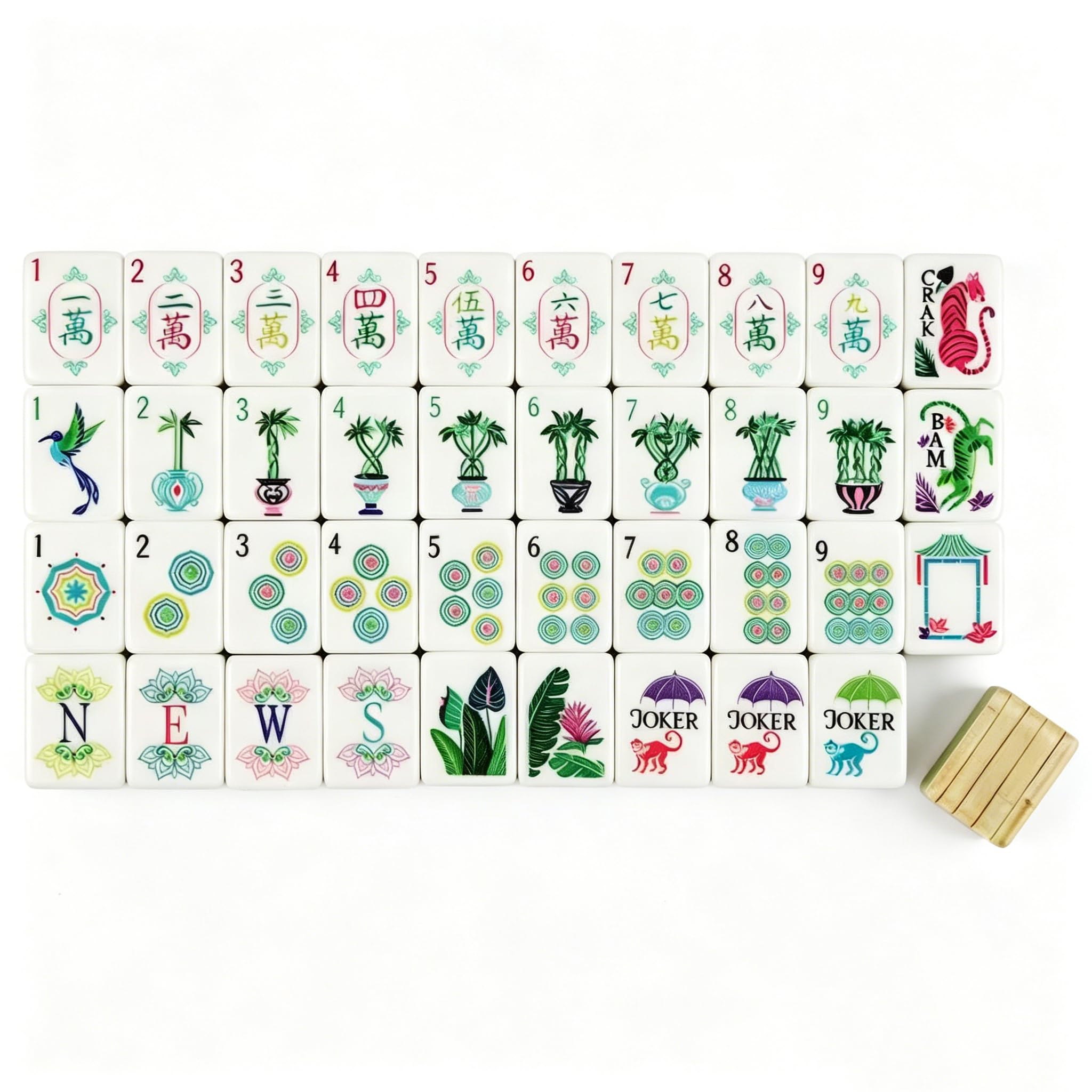 4 Layer Mahjong Tiles Set, 160 Layered Engraved Tiles American Mahjong Tile Game, Yellow Portable Travel Set for Adults, Family Game Nights and Social Play (Bamboo pattern) — image 1