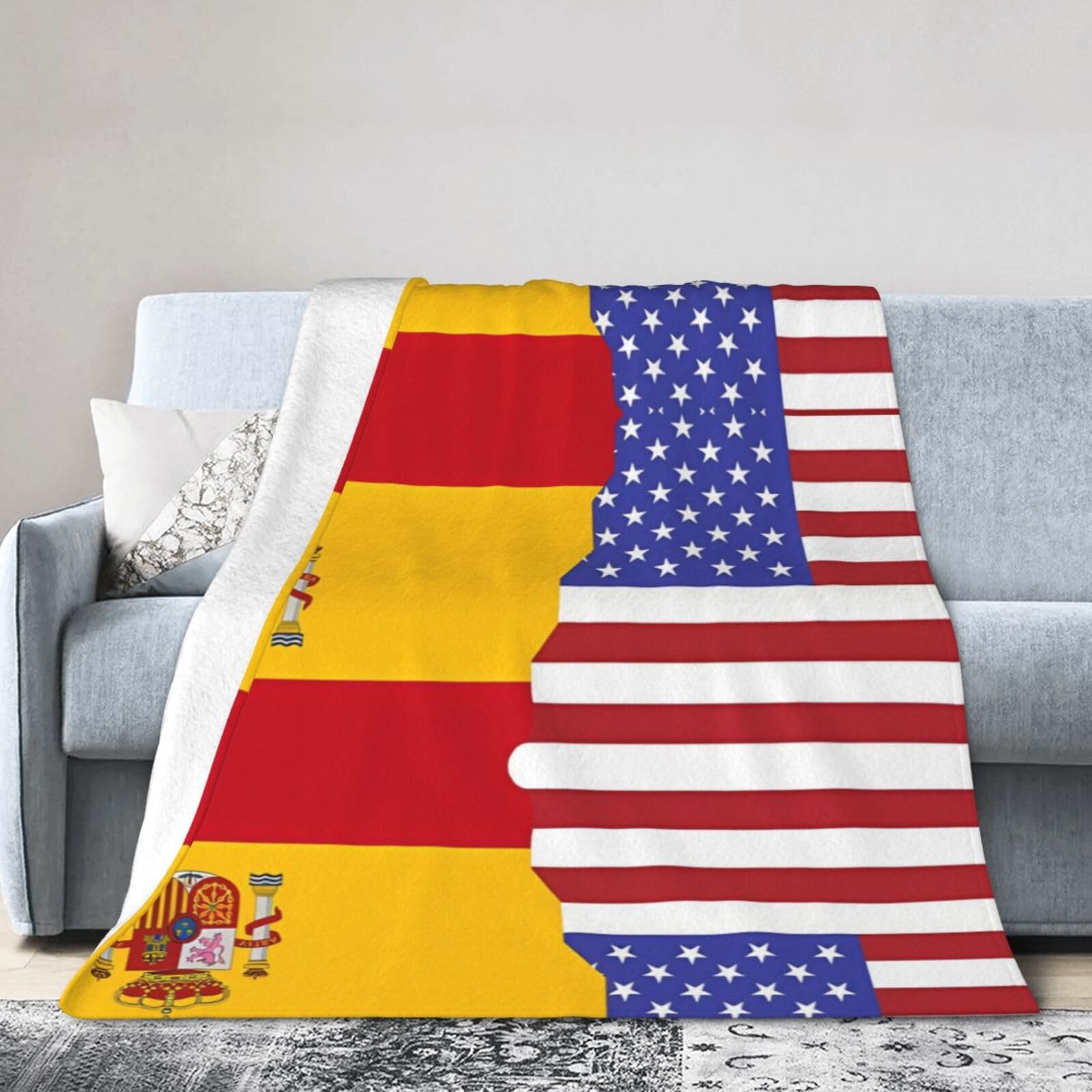 American Spain Flag 40"x30" Fleece Blanket, Full Size, Super Soft, Suitable for Bed, Sofa, Camping, All Seasons