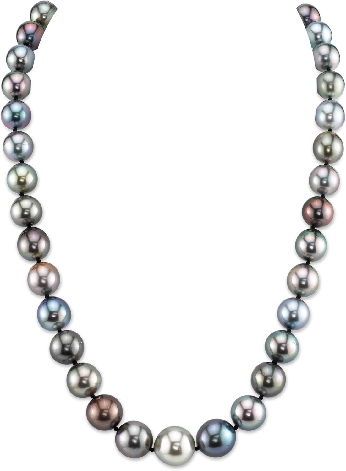 The Pearl Source 14K Gold 8-11mm AAA Quality Round Genuine Multicolor Tahitian South Sea Cultured Pearl Necklace in 18" Princess Length for Women