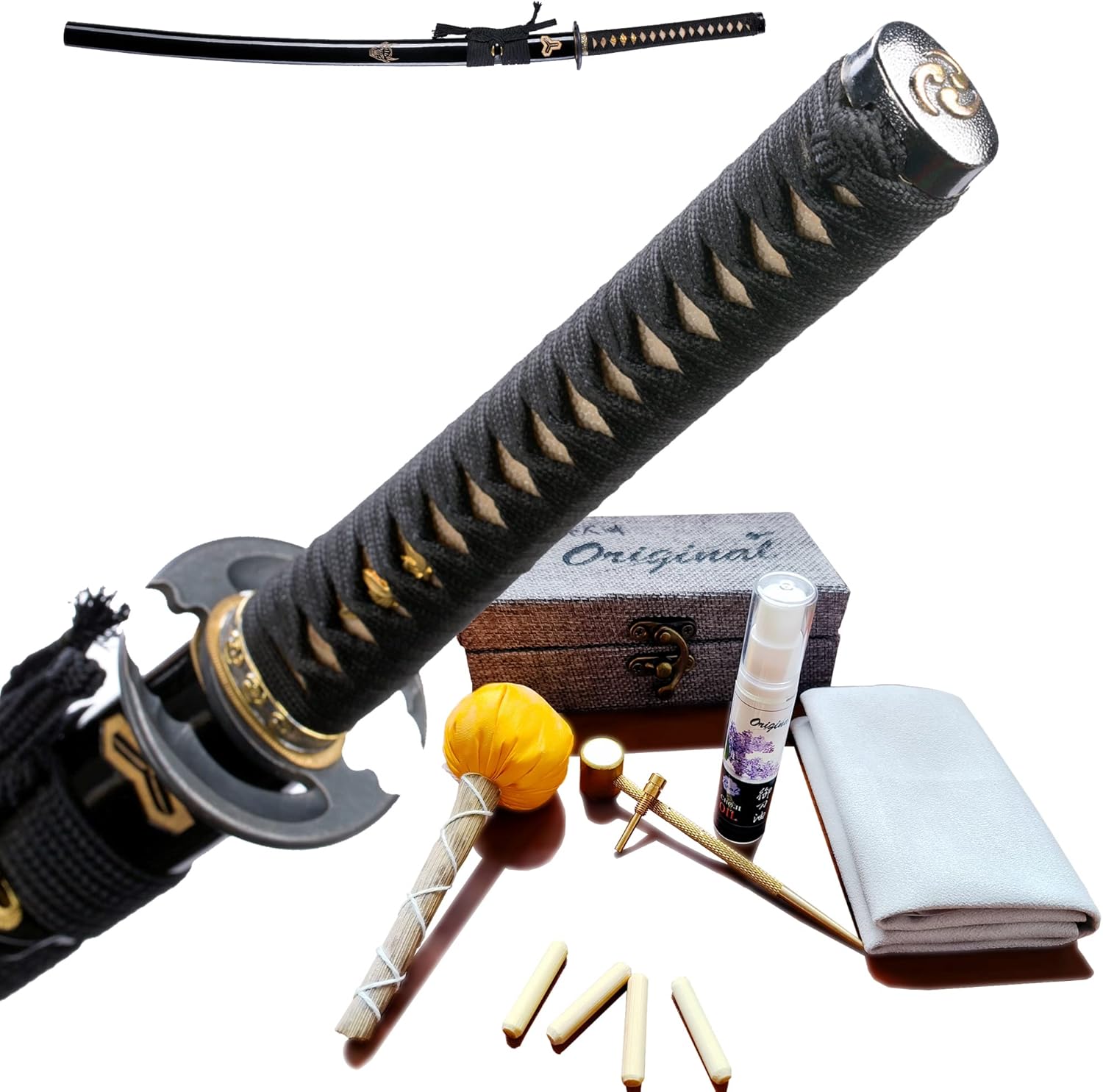 OKSs Katana Sword Real Rayskin 9260 Steel Blade Black