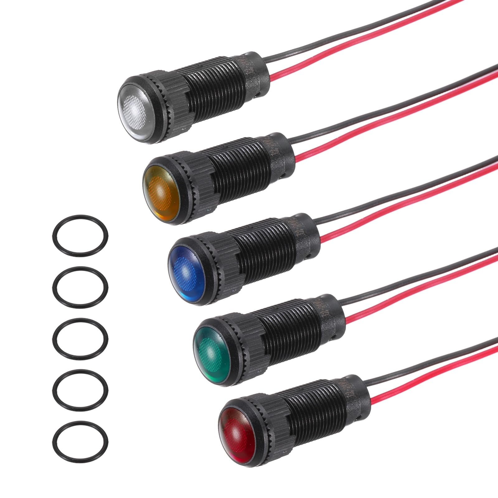 PATIKIL 5Pz 10mm(3/8") Spia Indicatrice, 12V-24V AC/DC LED Guscio Plastica Lampada Segnale Impermeabile IP67 Testa Rotonda Luci Segnale Con Cavo 150mm(5.9") Per Barca Auto, 5 Colori