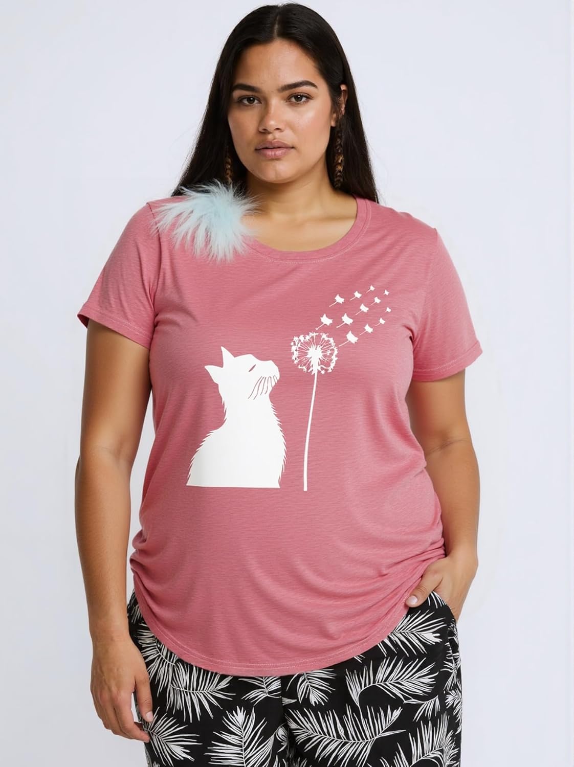 Cat Shirts for Women Butterfly Tee Shirts Womens Cute Butterfly Cat Graphic Print Tops - Image 7