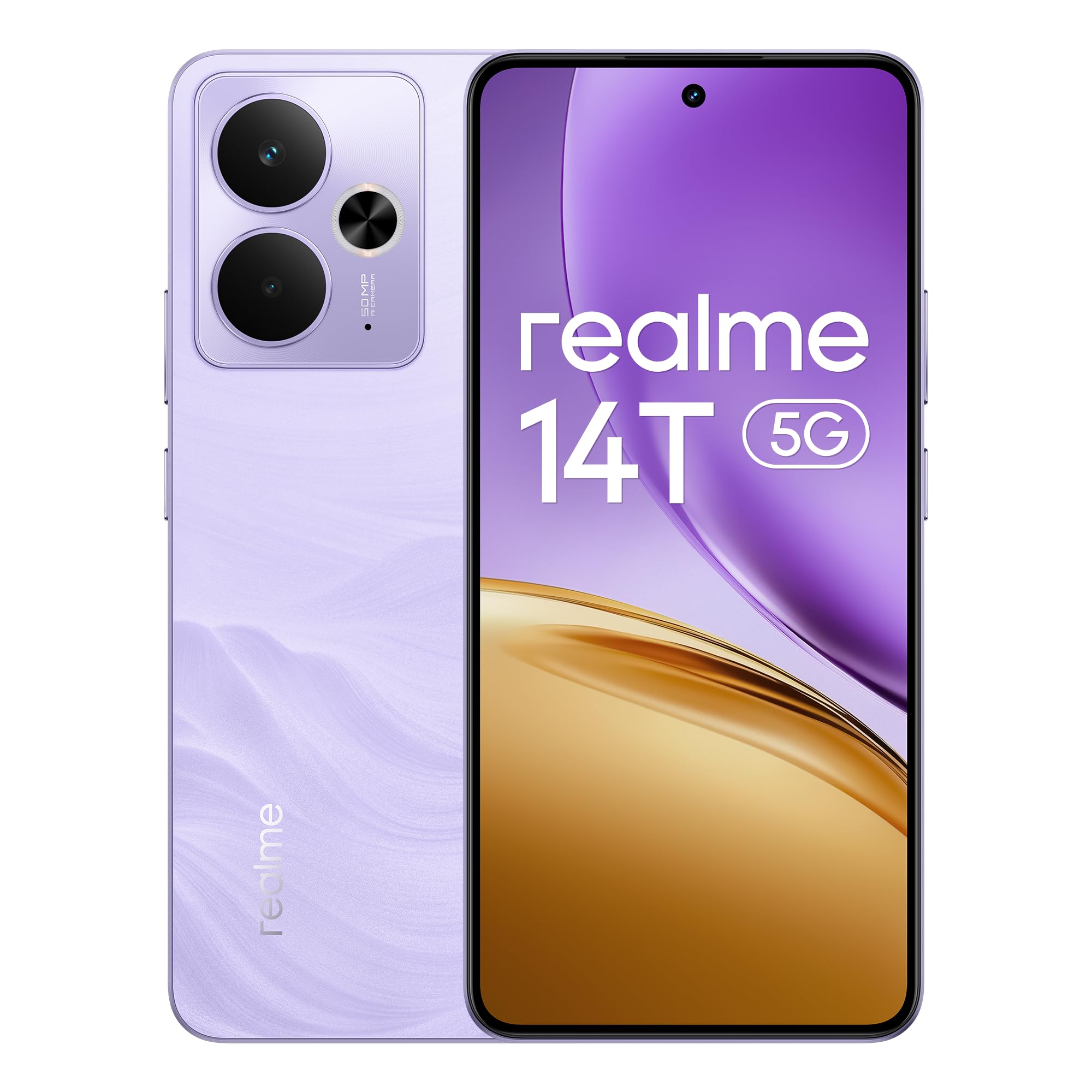 realme Smartphone 14T 5G, 8+256GB,batteria 5130 mAh,Processore Dimensity 6300, IP69, display 120Hz,Fotocamera AI da 50MP, Lightning Viola, esclusiva Amazon Nessun adattatore , 8+256 GB