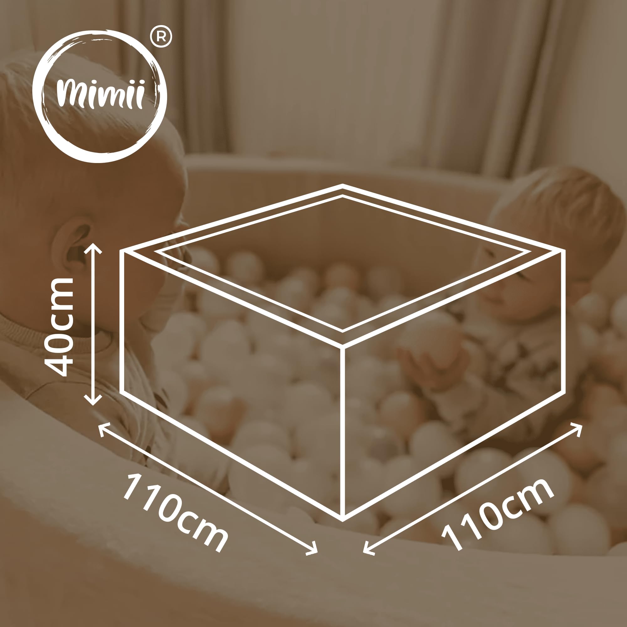 Mimii Suchy Basen z pianki bez piłek 110x110x40 cm - Kwadratowy aksamitnie miękki basen dla dzieci - Bezpieczna zabawa dla dziewczynek i chłopców - Kolor ciemny beż