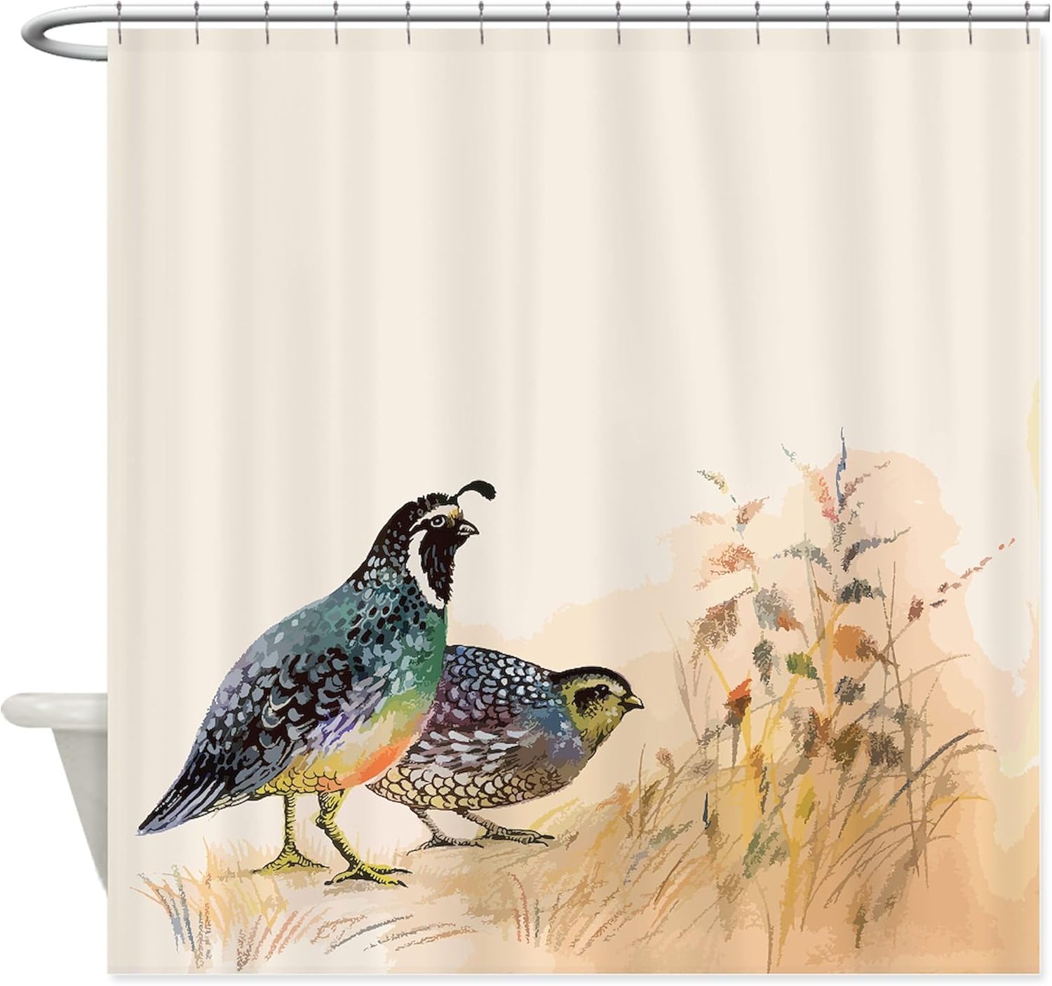 CafePress Watercolor Desert Gambel'S Quail Shower Curtai Decorative Fabric Shower Curtain