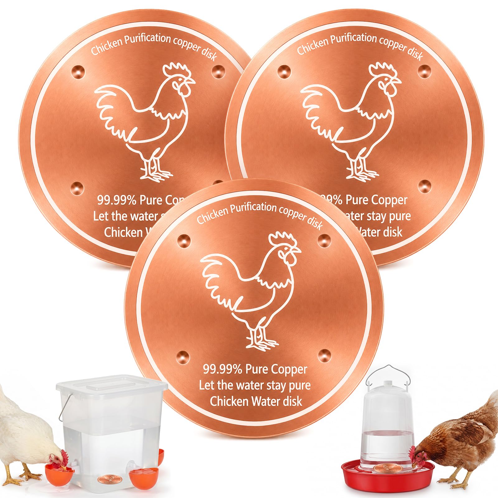 3 Pack Copper Disk for Chicken Water Bowl Dispenser, 0.6mm Thick
