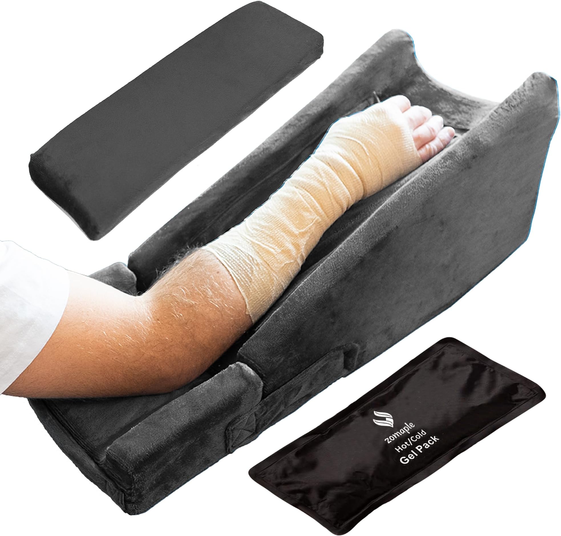 ZOMAPLE Arm Elevation Pillow, Grey – Reduce Swelling & Relieve Pain with Elbow Support – Adjustable, Gel-Infused Foam, Hot/Cold Gel Pack & Washable Cover – Arm Support Pillow for Post-Surgery Recovery