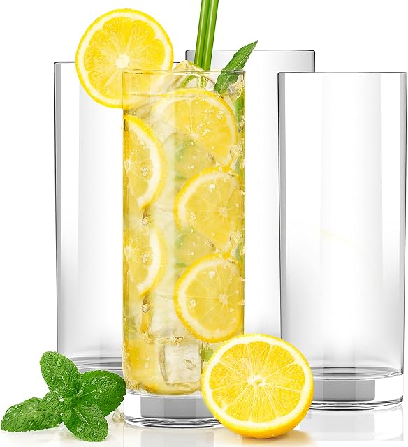 ALIMOTA Plastic Glasses Drinking 350ml/12oz, Set of 4 Clear Hiball Water Glass Reusable, Unbreakable Tumblers for Kids & Adults, Dishwasher Safe Cups, BPA-Free Camping Tumbler for Indoor & Outdoor