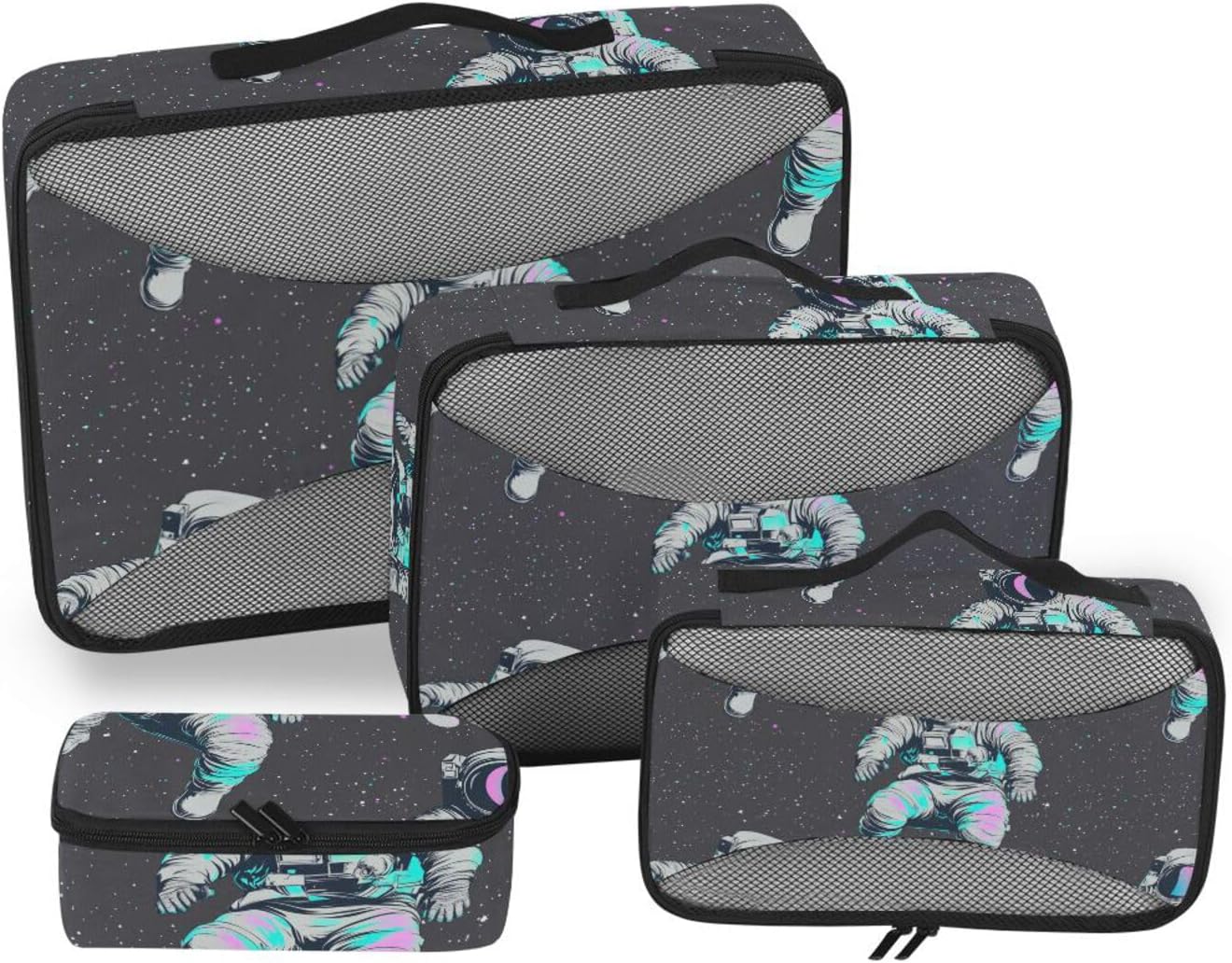 Fluorescent Purple Green Astronaut 4 Pcs set organizer travel case Mesh Travel Essentials lightweight cubes for packing