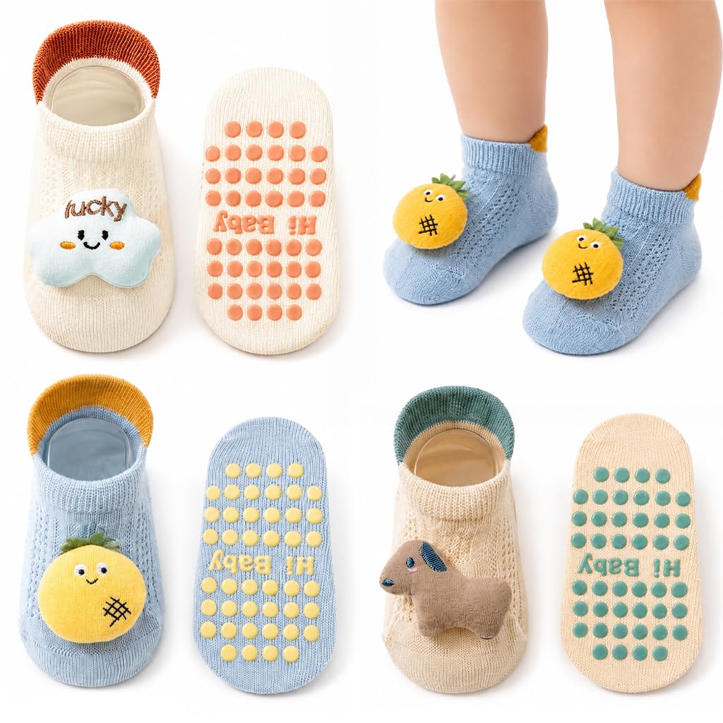 snowie soft 3 Pairs Baby Girls Stocking Polyester Cotton Mesh Stocking Knee High Breathable Summer Stockings Cartoon Baby Stockings Gift for Baby Girls 0-3 Years Old-picture-0