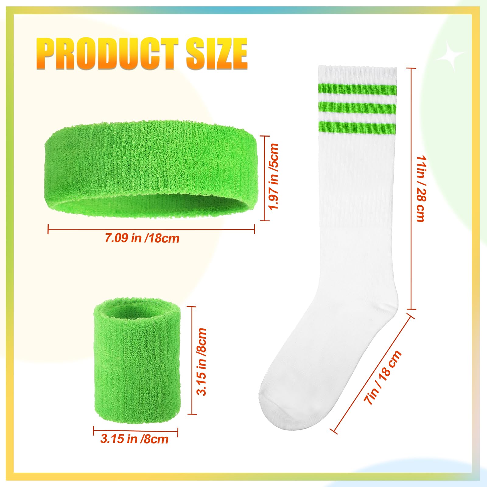 Hillban Sweatband Striped Socks Set Sports Cotton Headband Wristband 80s 90s Workout Athletic Accessory for Halloween Cosplay