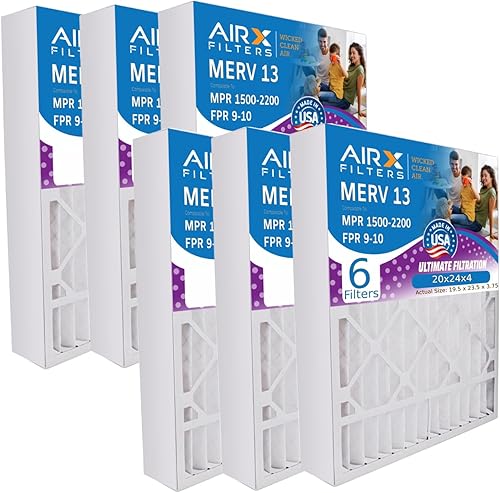 Miniatura 12 de AIRX FILTERS WICKED CLEAN AIR. Filtro de aire 20x24x1 MERV 13 electrostático plisado filtro de aire acondicionado paquete de 6 filtros de horno HVAC