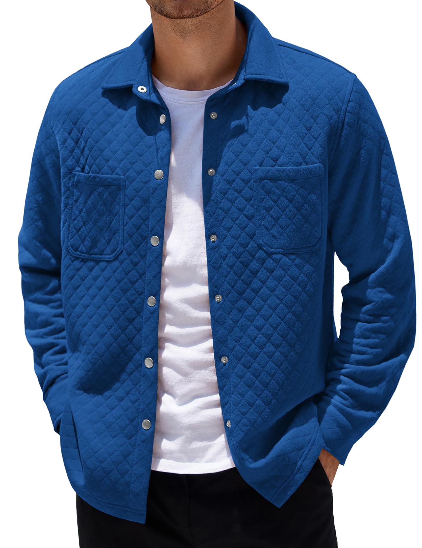 COOFANDY Mens Shacket Long Sleeve Shirt Jacket with Pockets Lightweight Quilted Overshirt