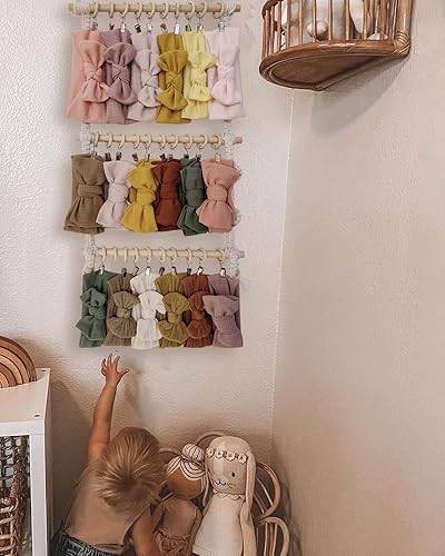 Miniatura 7 de POVETIRE Soporte para diadema para bebé, organizador de almacenamiento de accesorios y lazos para el cabello, decoración para colgar en la pared