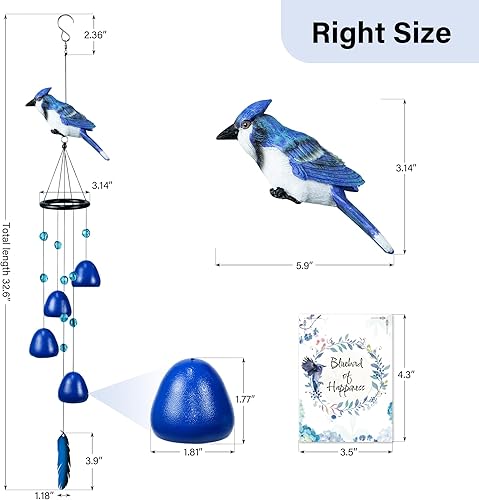 Miniatura 2 de Campanillas de viento de pájaros para exteriores, regalos de pájaros Steller'Jay, campanillas de viento de pájaro azul, decoraciones para