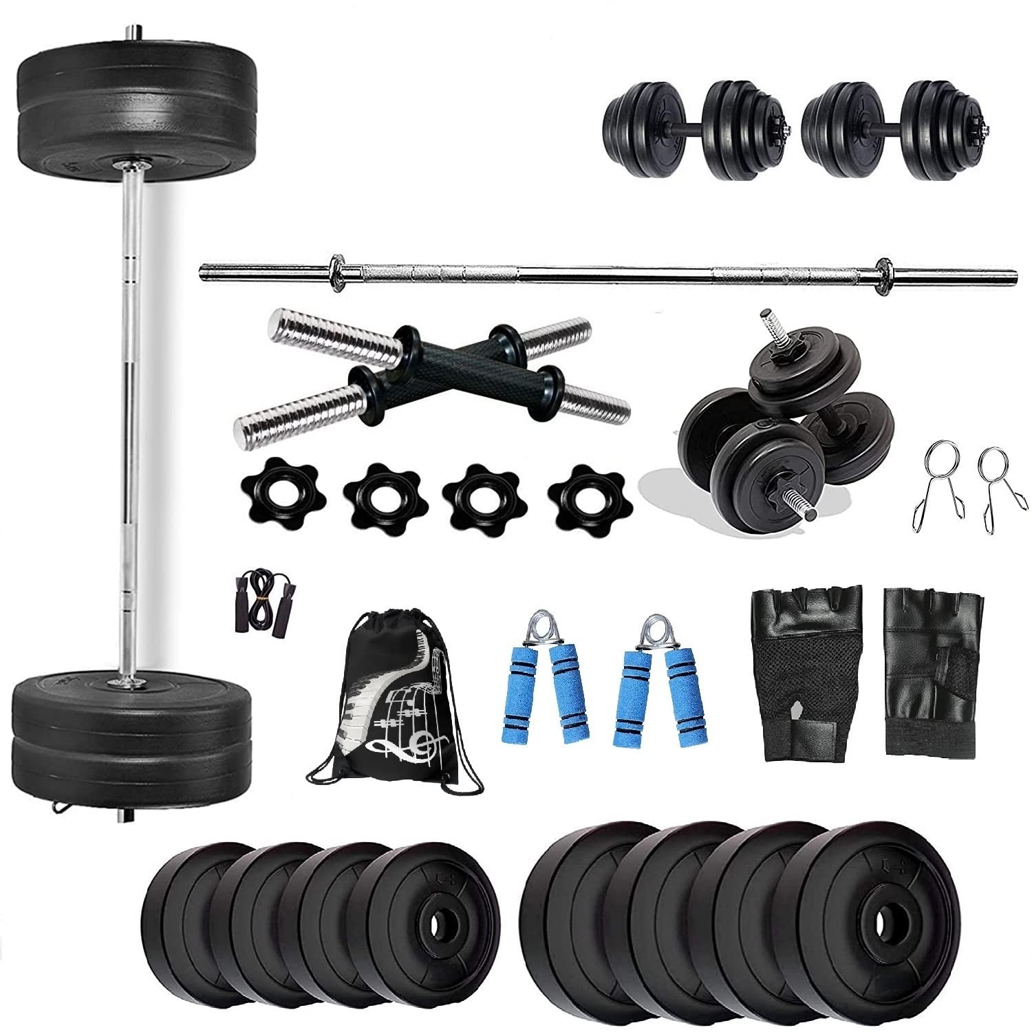 Bodyfit Combo (12Kg-60Kg) Home Gym Set with One 3 Ft Plain Rod and One Pair Dumbbell Rods with Gym Bag and Gym Accessories, Multicolor (20 Kg Gym Set) (B0B4DFGZNH) Amazon Price History, Amazon Price Tracker