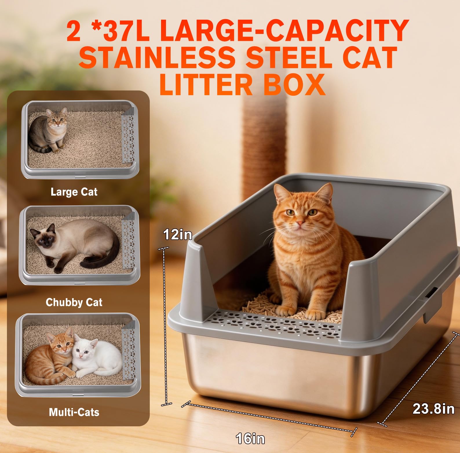 Amazon.com : 2PACK Stainless Steel Litter Box, Metal Litter Boxs