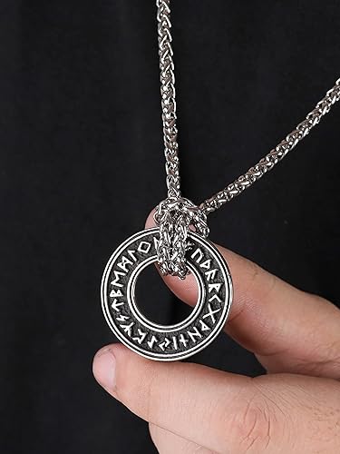 Miniatura 4 de HAQUIL Collar de runas vikingas, colgante de talismán de moneda de círculo nórdico nórdico vikingo nórdico, regalo de joyería vikinga para hombres y
