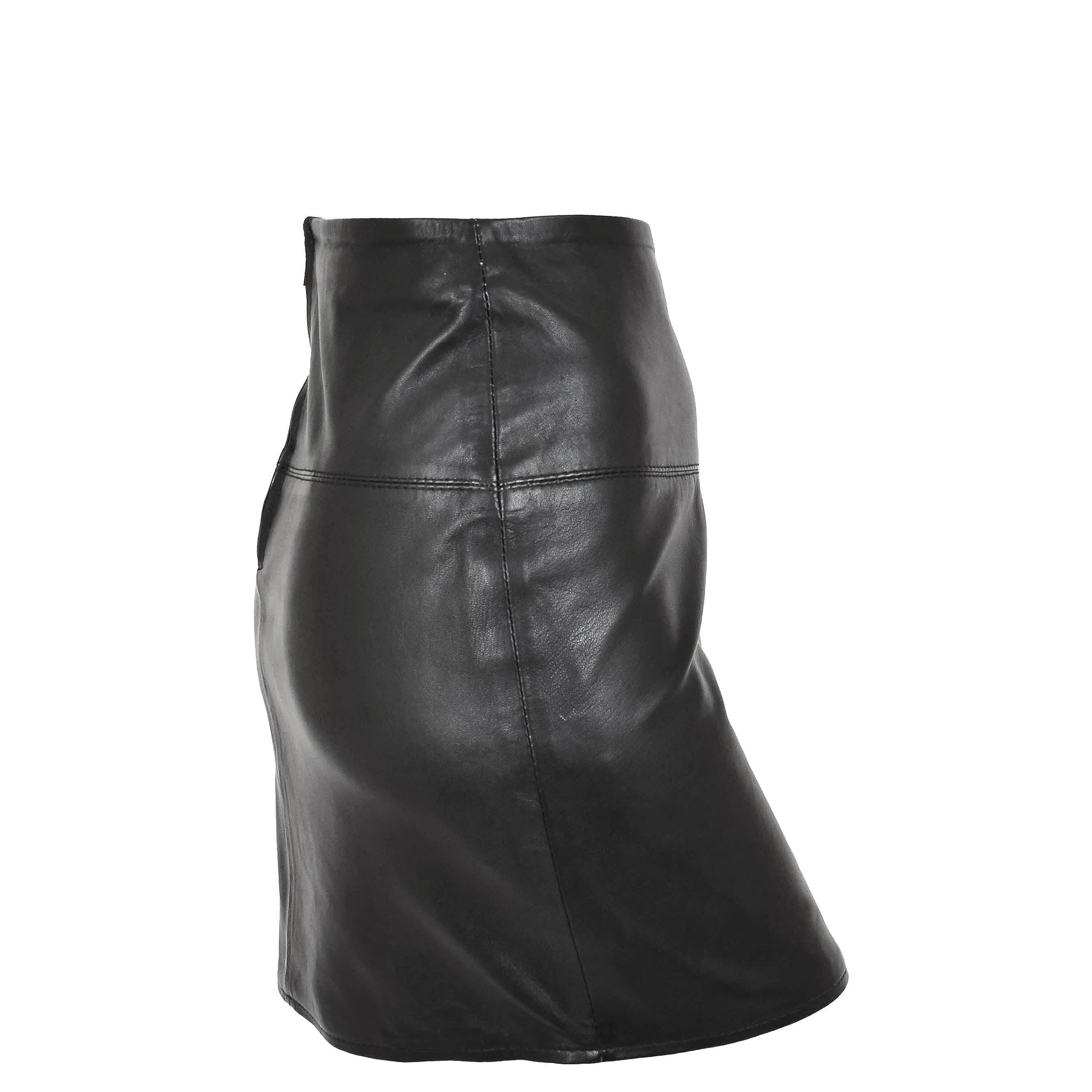 DR567 - Gonna a tubino da donna, in pelle, lunghezza 40,6 cm, colore nero