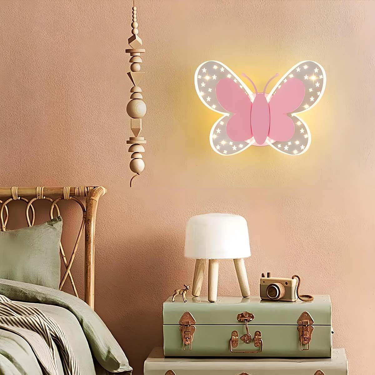 AoLa 12W LED Wandleuchte mit Schalter Dimmbar Schmetterling Wandlampe Kinder Nachttischlampe mit Kabel Nachtlicht Modern Wandbeleuchtung mit Fernbedienung Innen Wandleuchte für Kinderzimmer