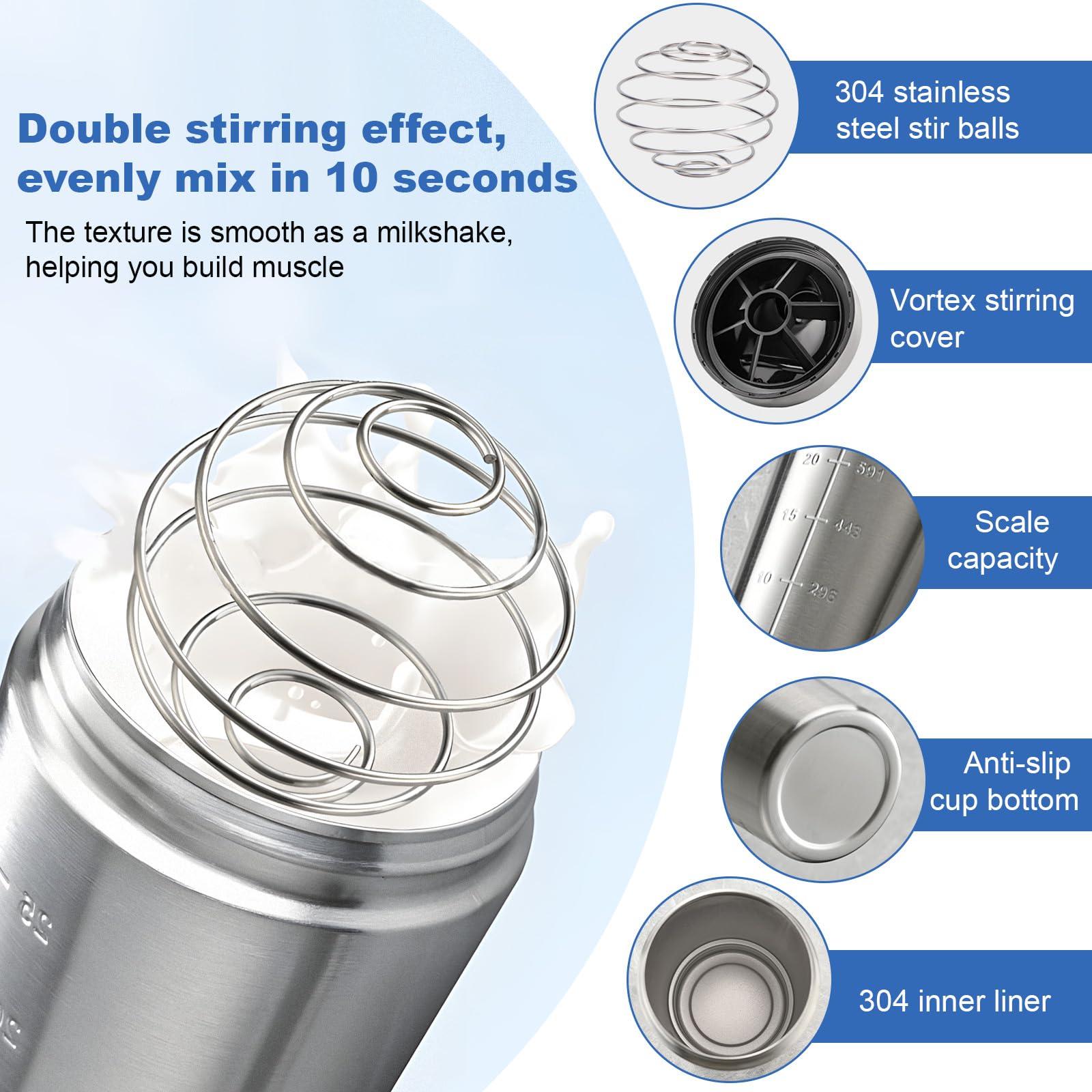Shaker Acciaio Inox HA BIN 900ml Per Proteine - Con Pallina E Manicotto Termico, Senza BPA
