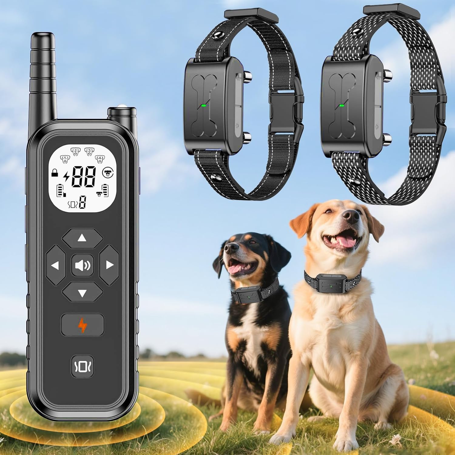 Wireless Dog Fence, Electric Fence, 185 Days Standby Training Collar, Flash Light & Waterproof Portable Dog Perimeter Collar with 3 Training Mode for 2 Dog Large Medium Upgraded Dark Grey for 2 Dog