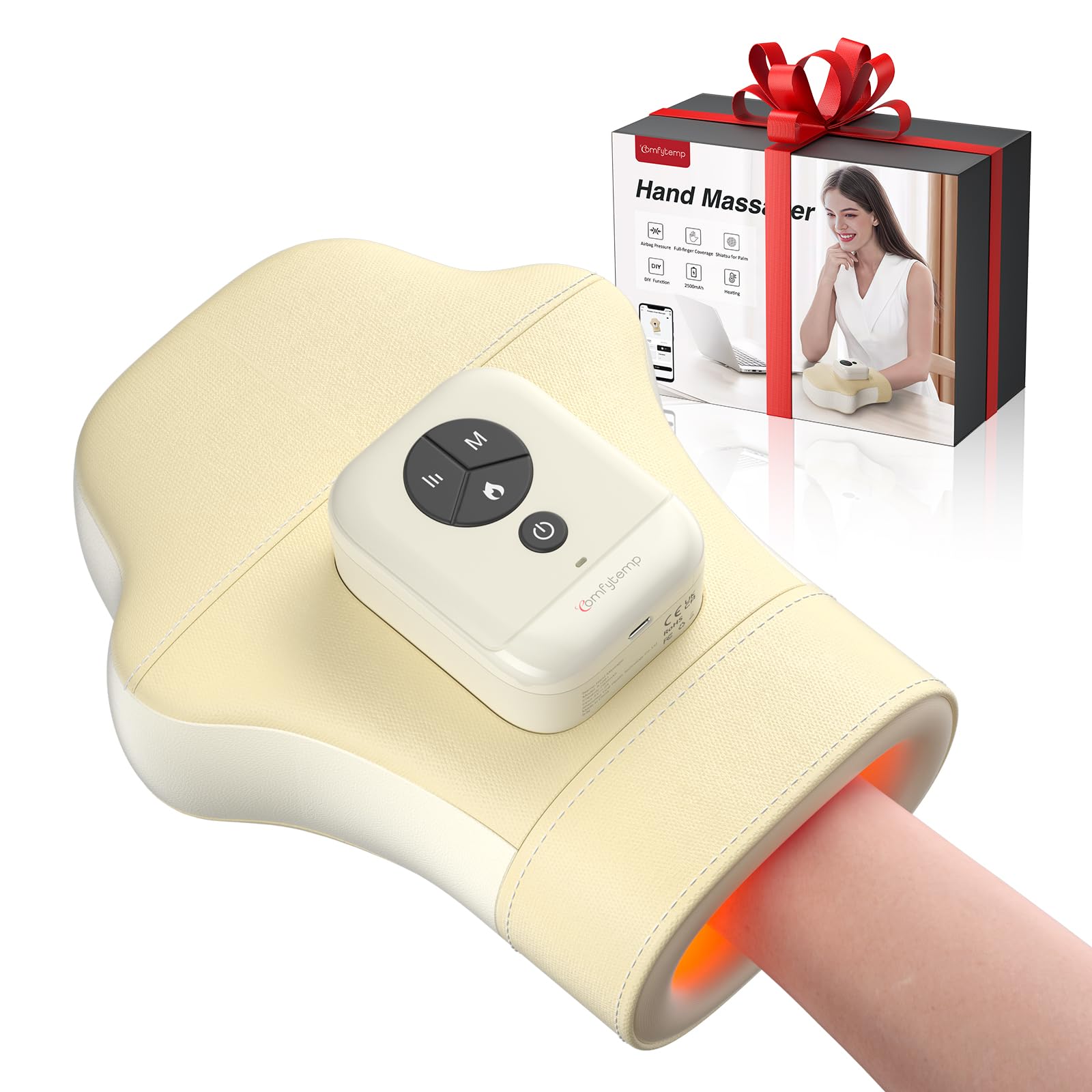 Comfytemp Hand Massager with Heat and Compression Cordless Fingers Palm and Wrist Massage Machine for Carpal Tunnel Arthritis