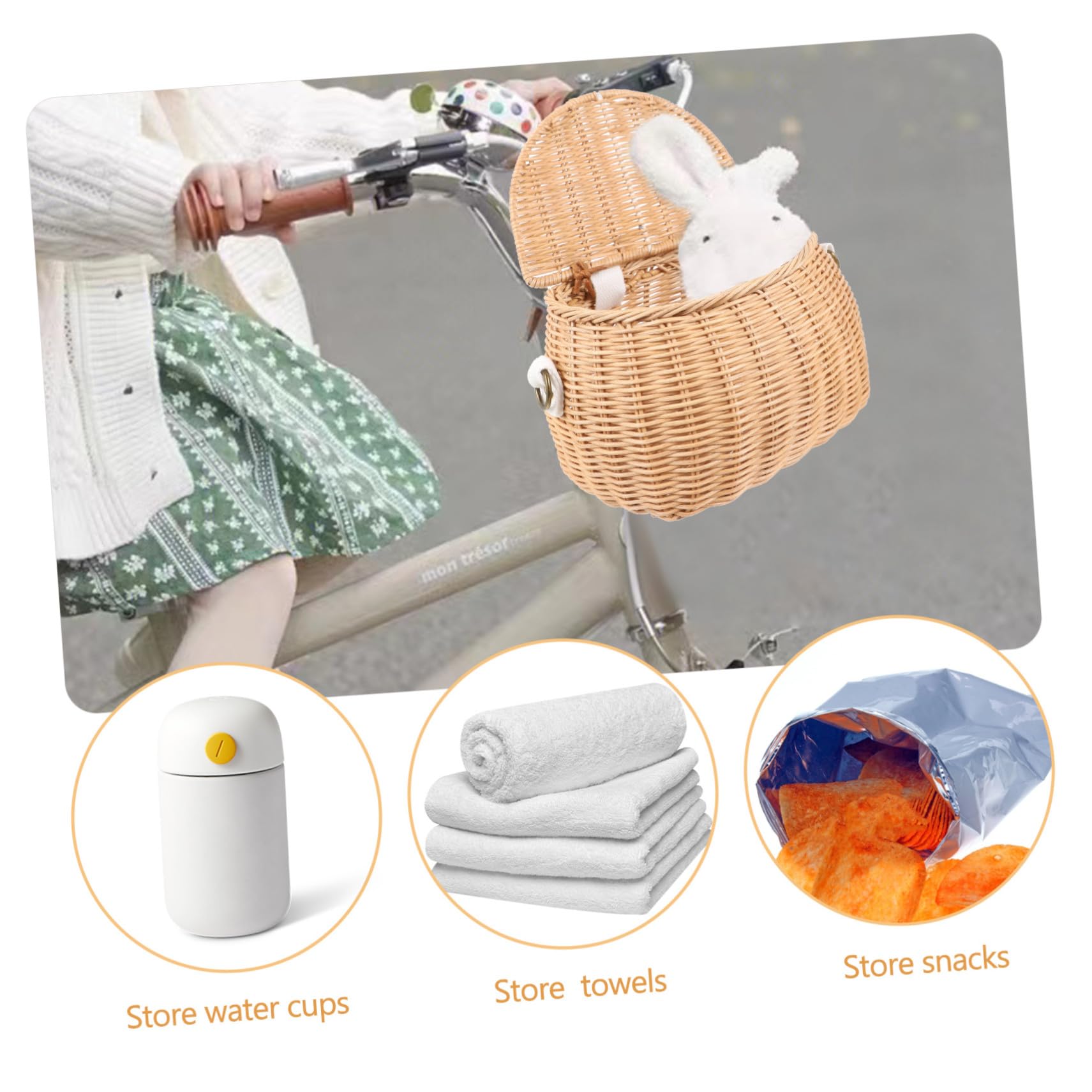 Panier de Vélo en Rotin pour Garçon et Filles Couleur Jaune Panier de Rangement Sûr et Résistant Accessoire Pratique pour Vélo Adapté pour Serviettes et Gobelets