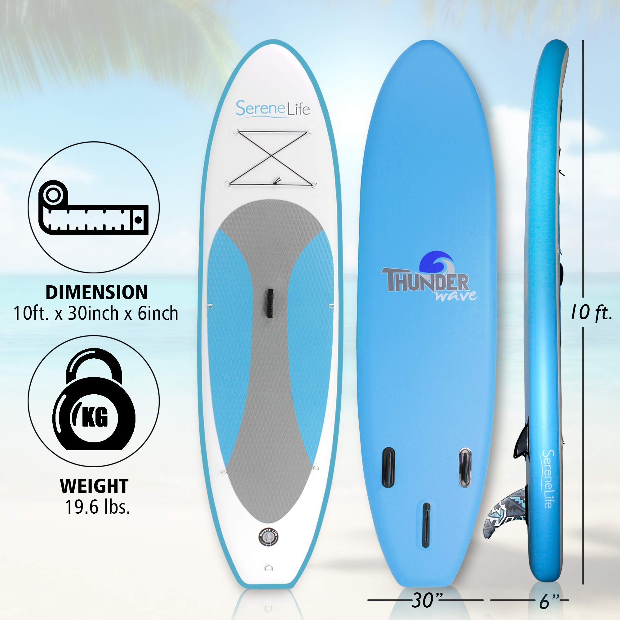 SereneLife Inflatable Stand Up Paddle Board, SUP Board- Paddleboards for Adults & Youth, Paddle Board Accessories,15.25 cm Thick Standup Paddleboarding, Non-Slip Deck, Wide Stance, Surf Control