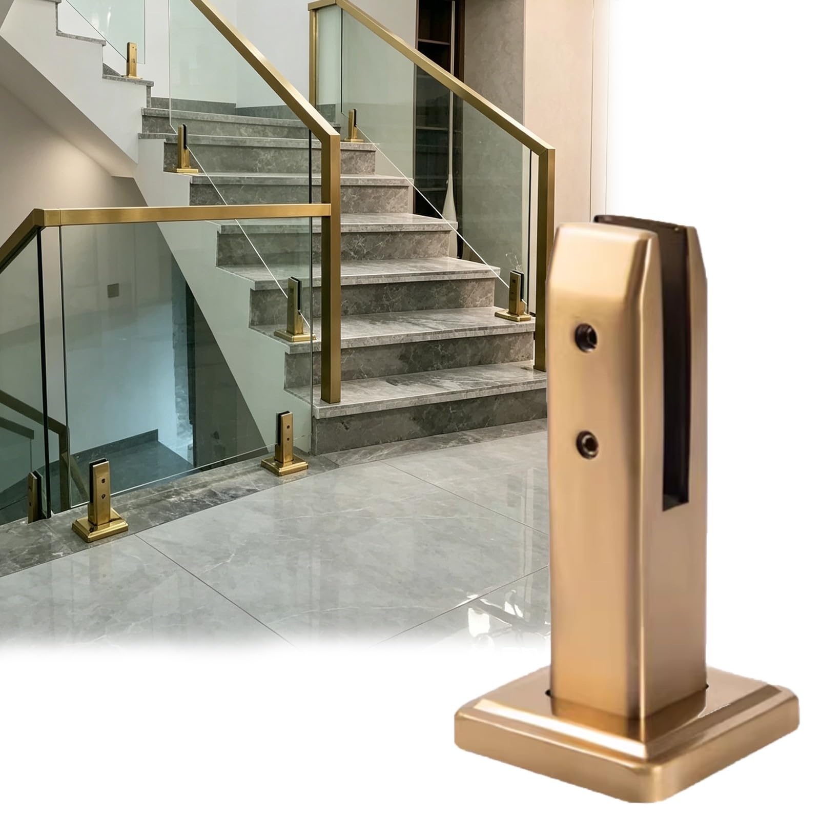 Pince de verre réglable pour sécuriser une rampe d'escalier et balustrade