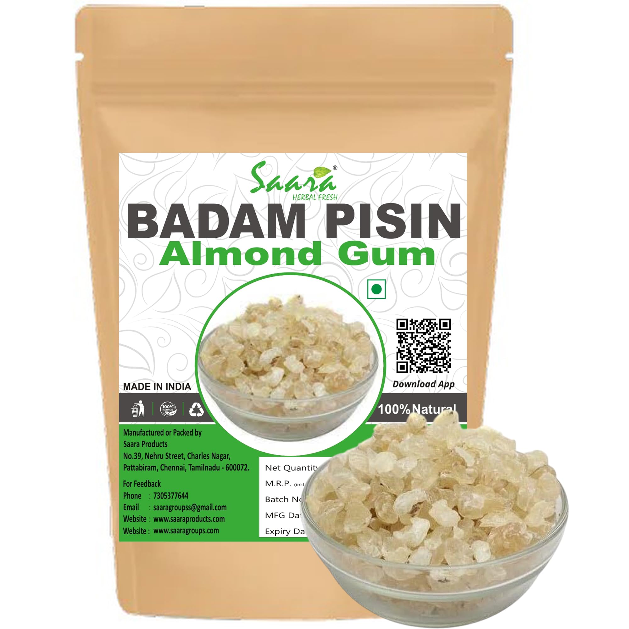Saara HERBAL FRESH Badam Pisin, 50g, Almond Gum, Badam Gonth, Badam Resin, Gonth, 50g