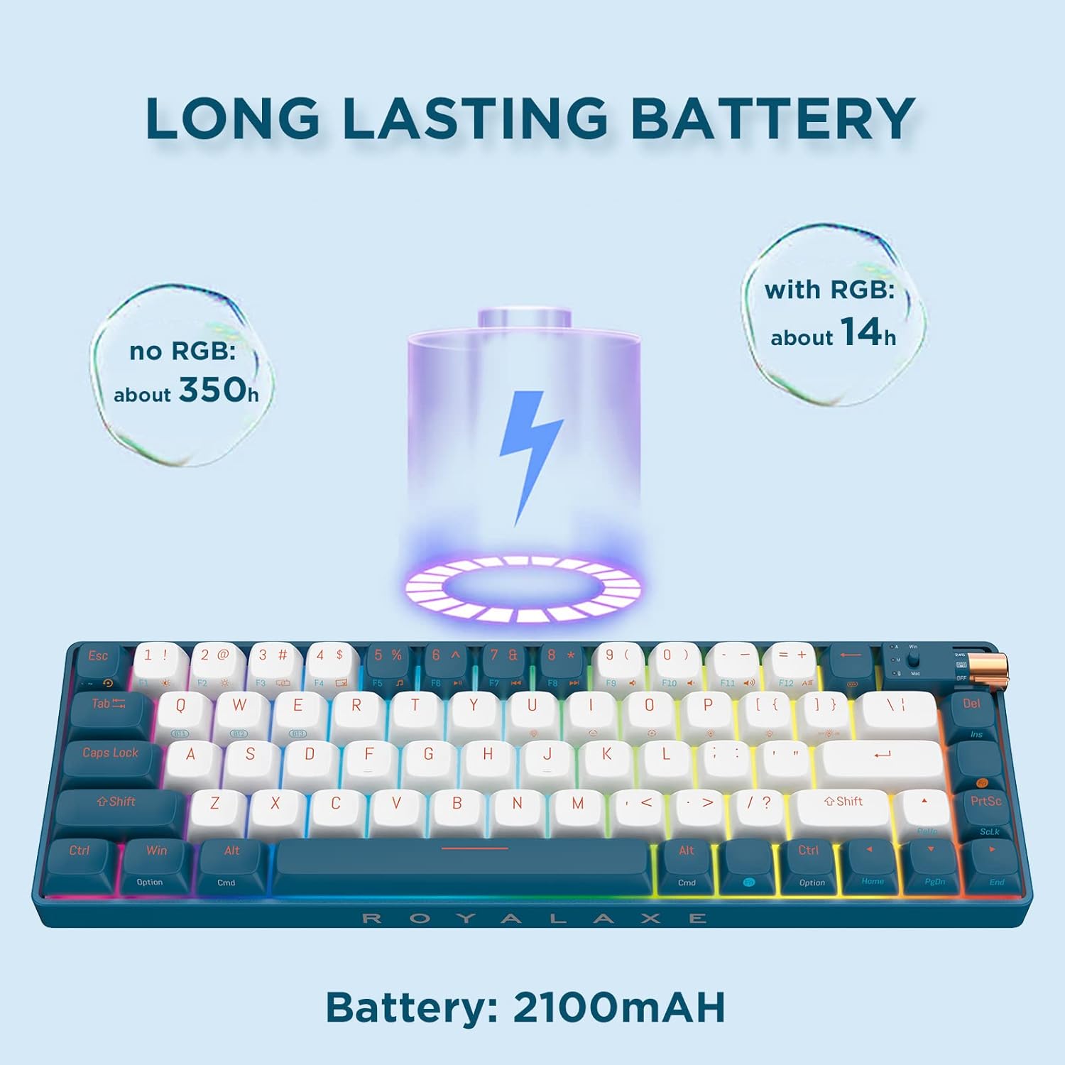 YUNZII R68 Wireless Mechanical Keyboard,65% Layout Tri-Mode Wired/Wireless Gaming Keyboard, Hot Swappable RGB Backlight, for Gamers/Mac/Win (TTC Gold Pink,R68 Blue)