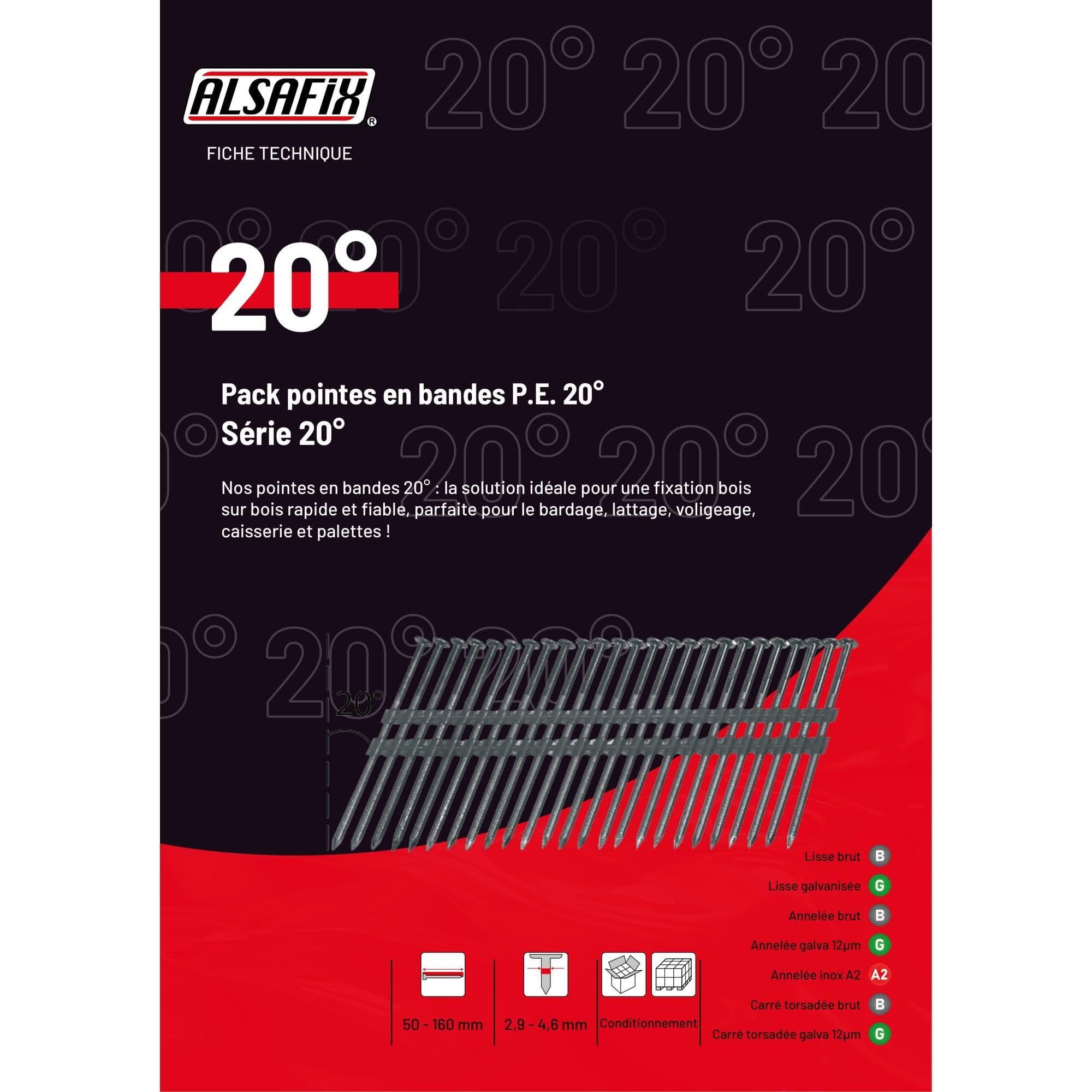 Alsafix - 2 200 pointes torsadées en bande P.E 20° D. 3,1 x 90 mm - 20310903 Alsafix