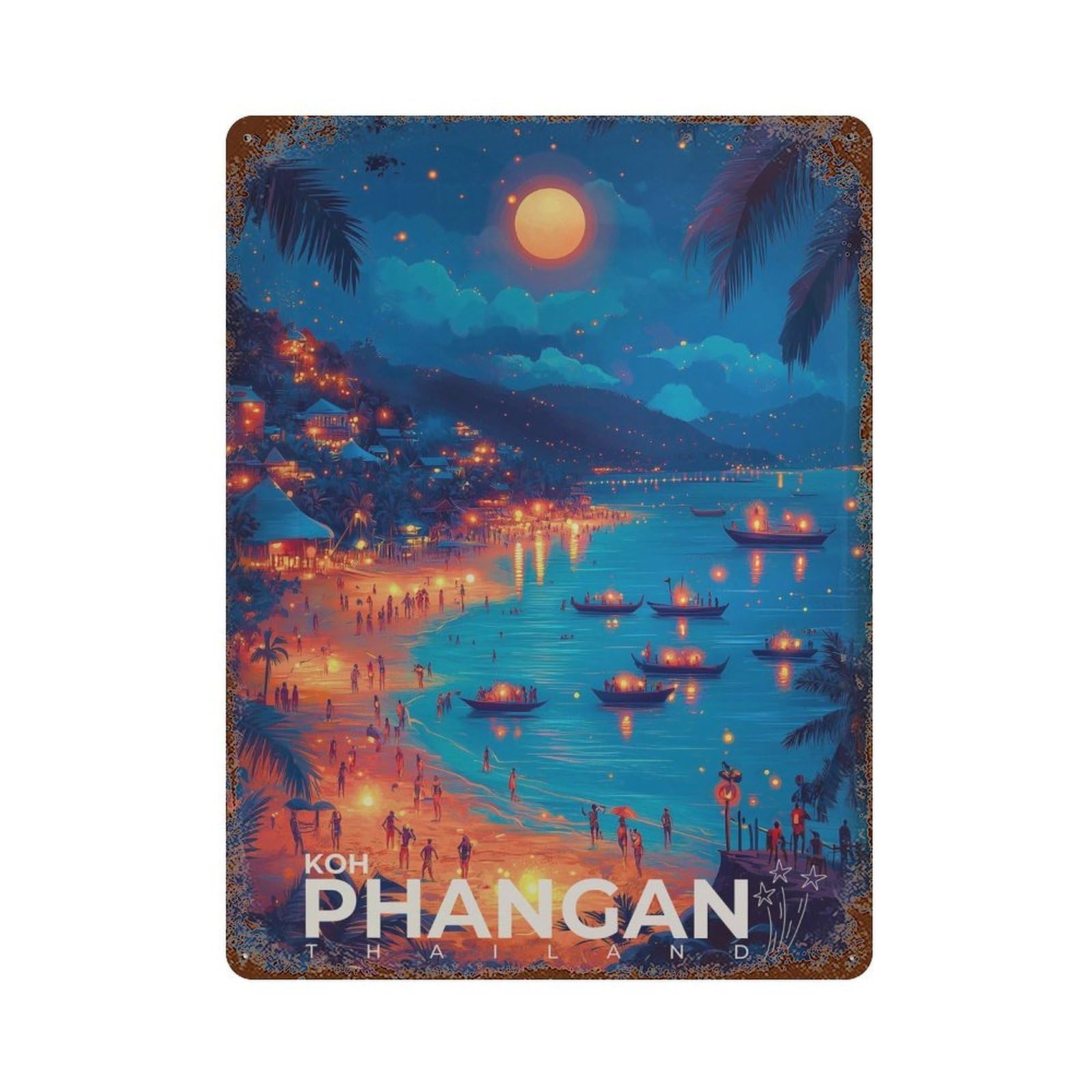 xiaoxiaoshen Koh Phangan Thailand Tropical Island Travel Wall Decor Art Metal Tin Poster Modern Home Decor Art Home Bar Shop Decorations Vintage Sign 40x30cm