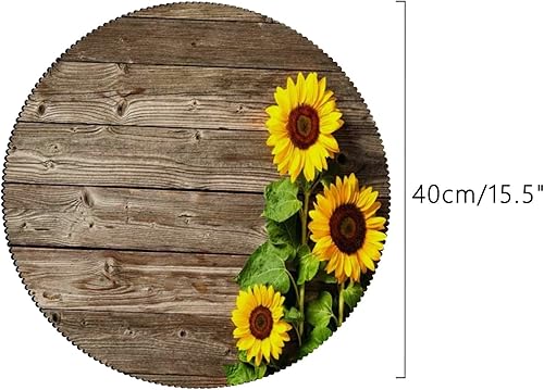 Miniatura 3 de Juego de 6 manteles individuales redondos con diseño de girasol, lavables, resistentes a las manchas, a prueba de aceite, para exteriores,