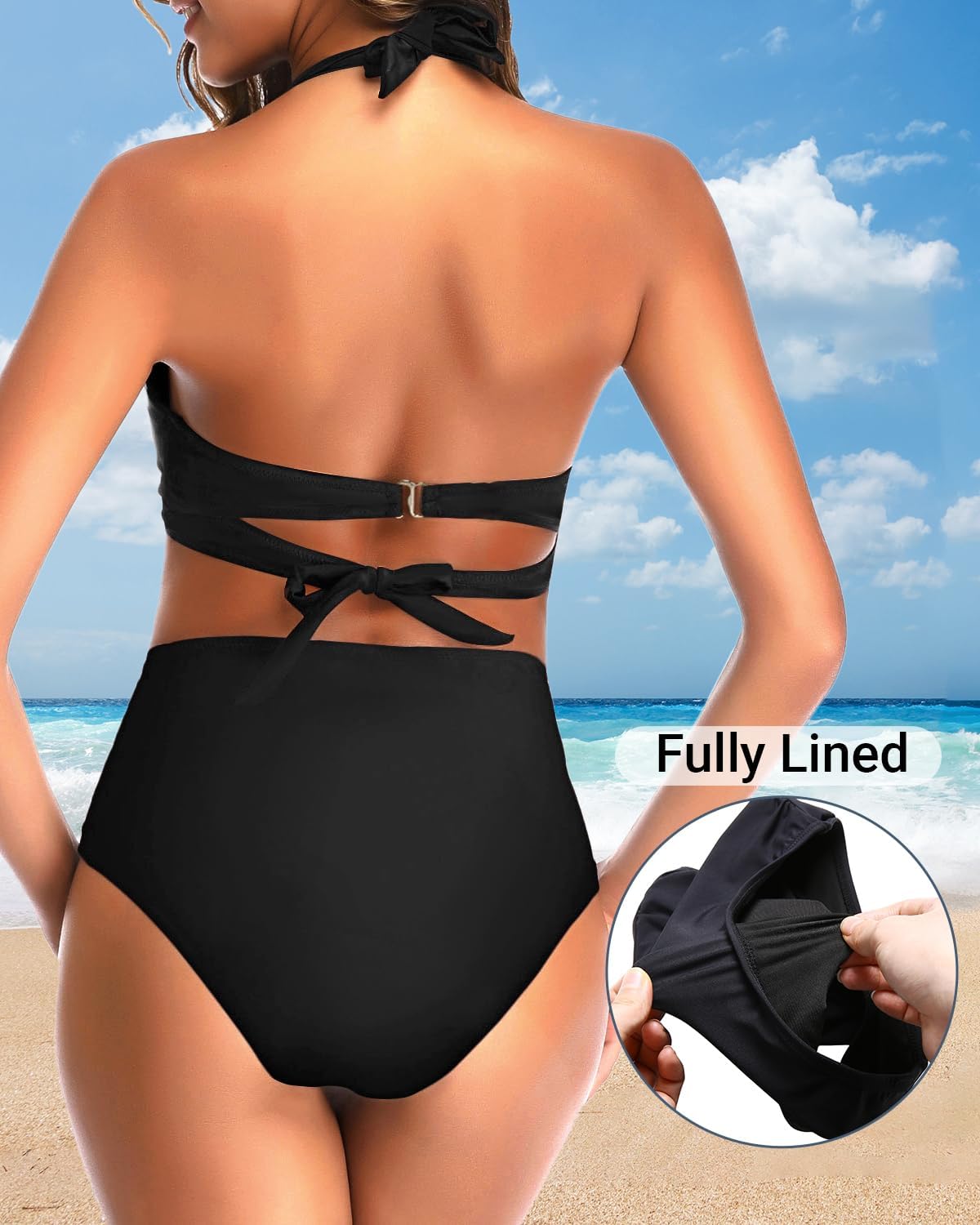 Tempt Me Women Two Piece Swimsuit High Waisted Bikini Halter Vintage Retro Bathing Suit Push up Swimwear - Image 3