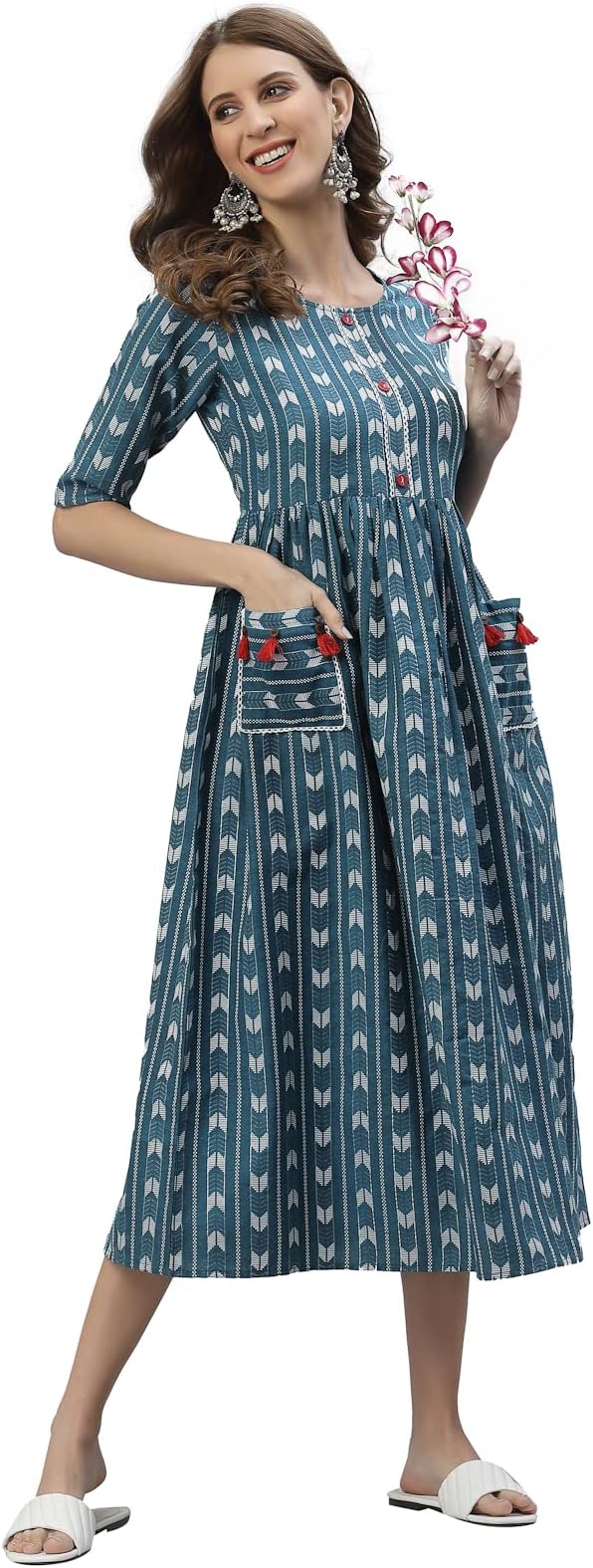 StylumWomen's Self Design Cotton Blend Flared Kurta