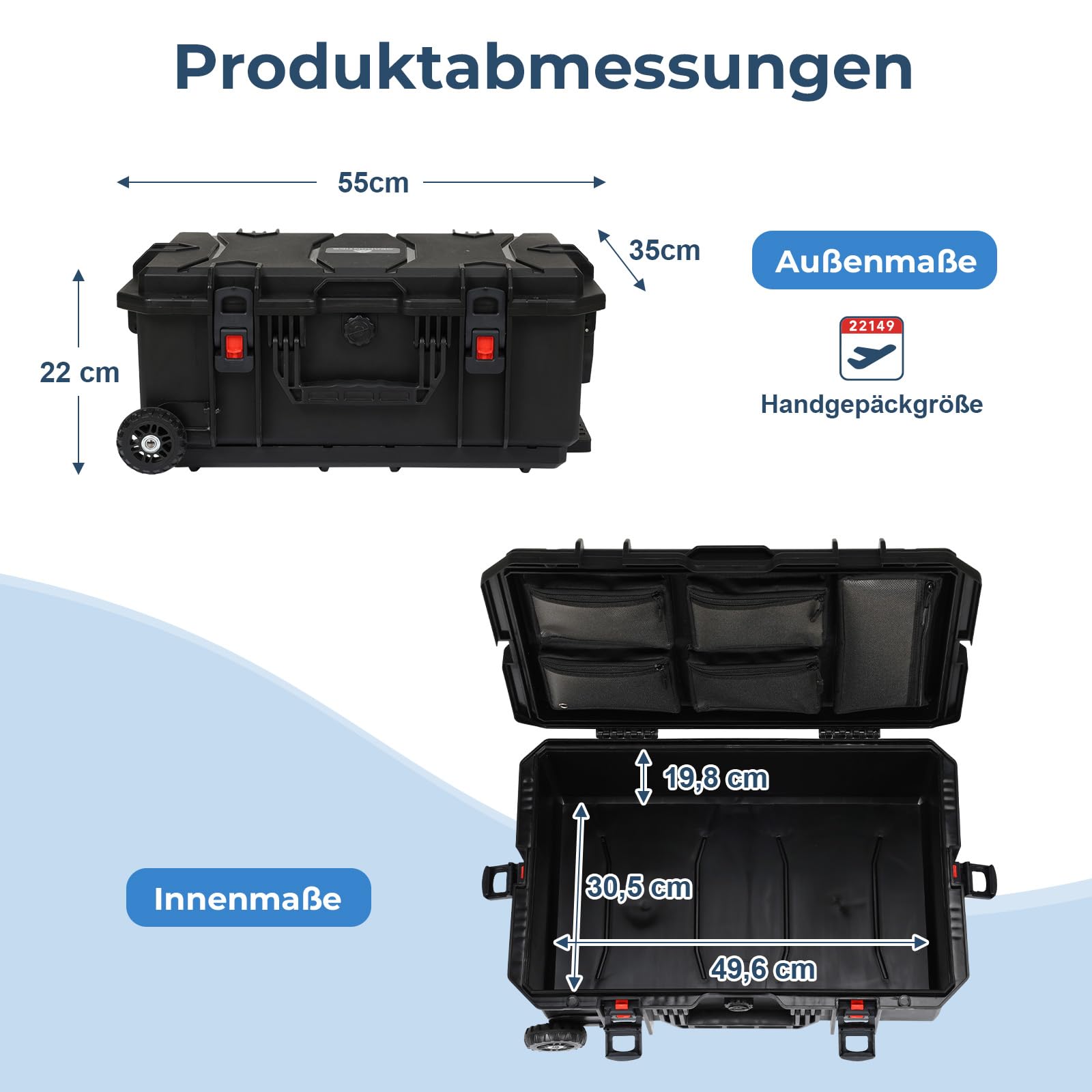 COWVIE Wetterfestes Hartschalen-Geheuse für DJI Gimbal, Trolleykoffer mit Rollen, Ausziehbarer Griff, Klett-Trennwände & Gurte, IP67 Wasserdicht & Staubdicht für Kamera, Drohnen & Equipment